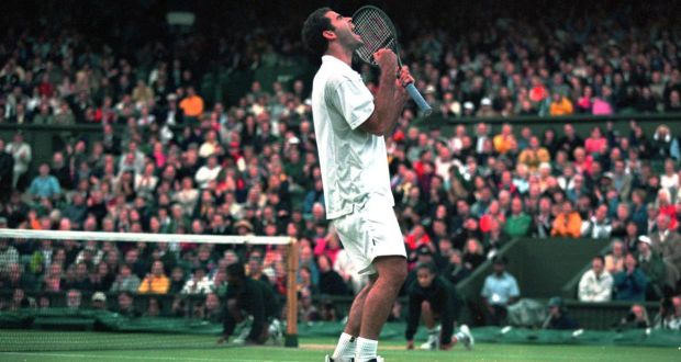 Pete Sampras during his 2000 Wimbledon final win over Pat Rafter - his seventh and final Wimbledon Championship. Photograph: Gary M Prior/Allsport