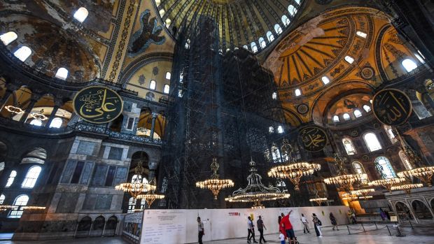 People visit the Hagia Sophia museum in Istanbul. Photograph: Ozan Kose/AFP via Getty Images