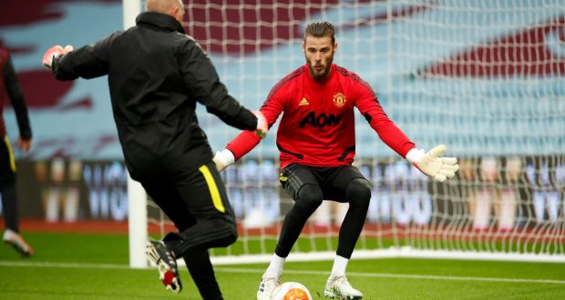 Manchester United goalkeeper David de Gea warms up ahead of last week’s Premier League match against Aston Villa. Photo: Andrew Boyers/NMC Pool/PA Wire
