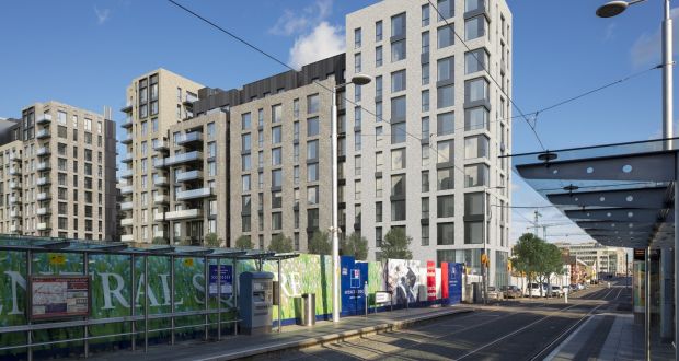 A computer-generated image of the Spencer Place apartment scheme in the Dublin docklands