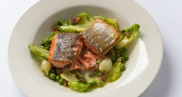 Sea trout with peas à la Francaise.