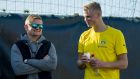  Borussia Dortmund striker Erling  Haaland   with his father Alf-Inge during a training session  in Malaga. Photograph: Alexandre Simoes/Borussia Dortmund via Getty Images