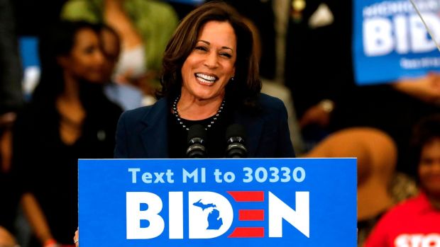 Senator Kamala Harris: Her friendship with Joe Biden’s late son, Beau, when both were state attorneys general is likely to stand her in good stead. Photograph: Jeff Kowalsky/AFP