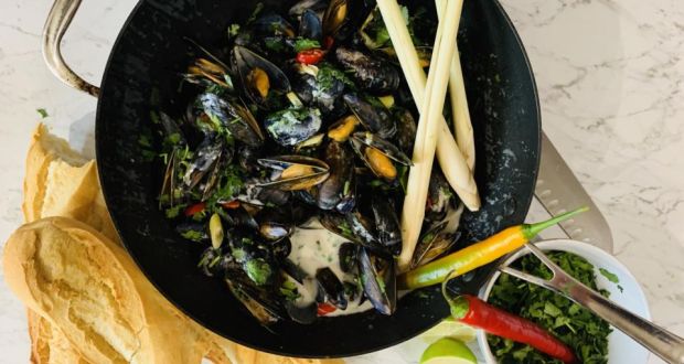 Joyce Timmin’s steamed mussels in a coconut broth