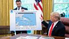Donald Trump with a map of a previously projected path of Hurricane Dorian. He used a marker pen to erroneously claim the hurricane would strike southeastern Alabama. File photograph: Michael Reynolds/EPA