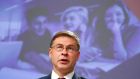 European Commission vice-president Valdis Dombrovskis: will not seek to reactivate the rules yet “because the crisis continues”. Photograph: Francois Lenoir