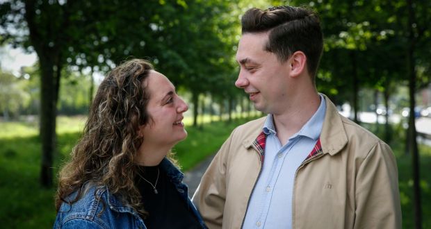  Cahal Sweeney from Dublin and his girlfriend Abbi Purches from Boston who have been separated for over six months during Covid-19. Photograph: Crispin Rodwell
