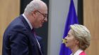 Former European commissioner for trade Phil Hogan, who resigned from the position on Wednesday,   with European Commission president Ursula von der Leyen earlier this year. Photograph: Stephanie Lecocq/EPA