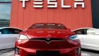 In the fast lane: Tesla has experienced a tenfold share price increase in less than a year. Photograph: John Thys/AFP via Getty Images