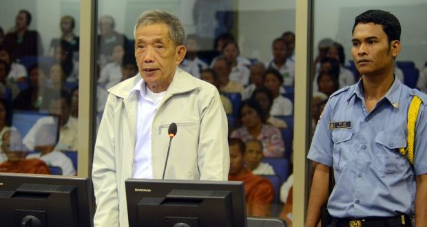 Former Khmer Rouge prison chief Kaing Guek Eav, known as Duch, in a Phnom Penh courtroom in 2012. Photograph: Nhet Sokheng/Agence France-Presse, Getty 
