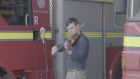 Fiddle player Liam O’Connor on site in the Fire Brigade Training Centre in the Coombe