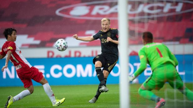 Donny van de Beek scores for Ajax against Salzburg in a pre-season friendly last month. Photograph: Andreas Schaad/EPA