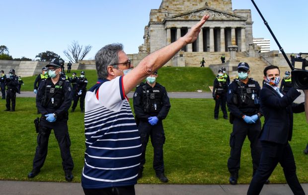 A protester performs a Nazi salute during the protest on September 5th. Photograph: William West/AFP via Getty