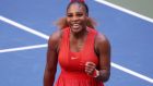 Serena Williams celebrates her victory over Sloane Stephen in the third round of the US Open. Photograph: Al Bello/Getty