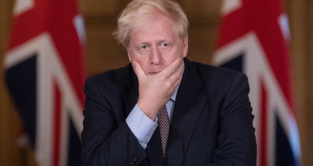 British prime minister Boris Johnson attends a virtual press conference at Downing Street in London, England, on Wednesday. Photograph: Stefan Rousseau- WPA Pool/Getty Images