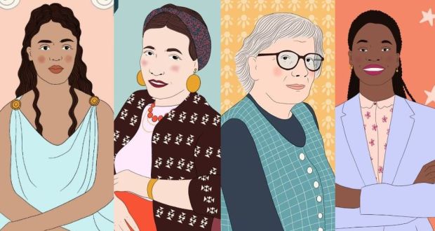 Illustrations from The Philosopher Queens:  Diotima, Simone de Beauvoir, Mary Warnock and Anita L Allen. Images: Emmy Smith/The Philosopher Queens