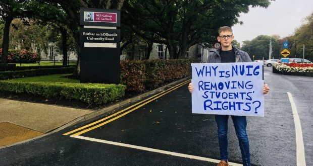 Final year NUI Galway law student Simeon Burke: “After reading the pledge, I became very concerned. I felt it undermined my rights as an NUI Galway student and threatened my freedom to think for myself.” 