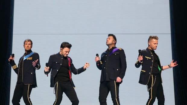 Kian Egan, Shane Filan, Mark Feehily and Nicky Byrne, in concert in London in June 2019. Photograph: Simone Joyner/Getty Images.