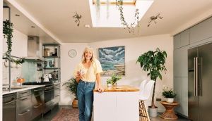 Isobel’s kitchen features a moveable island and she has re-designed the right-hand side with floor-to-ceiling units and a larger fridge to accommodate her growing family’s needs