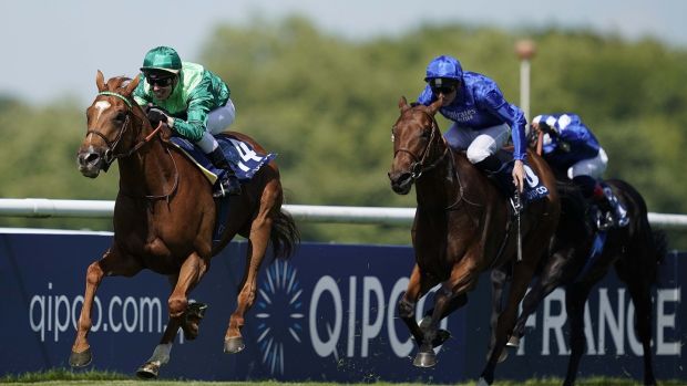 Cristian Demuro riding Sottsass (green) to win the French Derby at Chantilly in June. Photograph: Alan Crowhurst/Getty Images