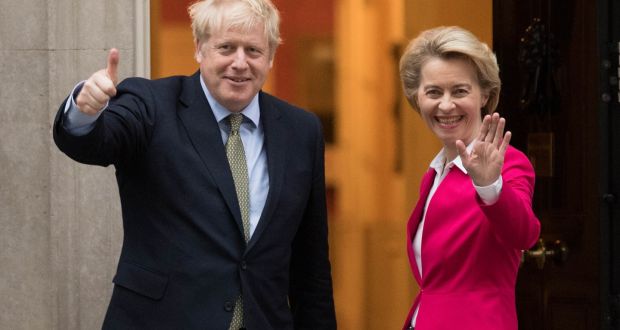 British prime minister  Boris Johnson with European Commission president  Ursula von der Leyen early in the year, before the advent of Covid-19. Photograph: Stefan Rousseau/PA Wire 