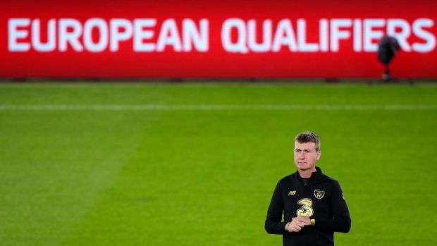 Republic of Ireland manager Stephen Kenny looks on during a training session on Wednesday at the Tehelné Pole Stadium in Bratislava ahead of Thursday night’s Euro 2020 playoff semi-final against Slovakia. Photograph: Tommy Dickson/Inpho