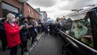Crowds gather in Summerhill, Dublin, to pay their respects  at the funeral of   activist Fergus McCabe. Photograph: Colin Keegan/Collins Dublin