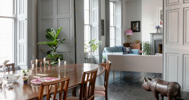 An example of living over the shop: A living room in a home created when two late Georgian buildings on Upper Camden Street, Dublin,  were combined  by DMVF Architects, above a restaurant at ground level. 