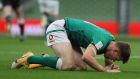 Garry Ringrose: sustained a broken jaw in Saturday’s 50-17 win over Italy and so will miss the game against France in Paris next Saturday. Photograph: Brian Lawless/EPA