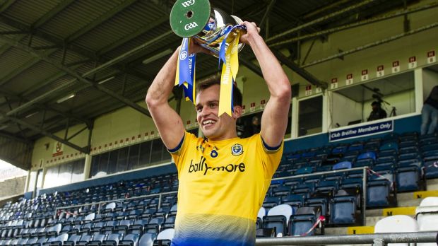Enda Smith celebrates Roscommon’s Division 2 title win. Photograph: Tommy Grealy/Inpho