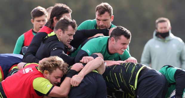 The Ireland pack train ahead of Saturday’s showdown in Paris. Photograph: Billy Stickland/Inpho