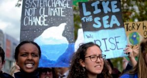 Climate activists, 14-year-old Sumaya Mohammed and 15-year-old Mira Henchi, students at Cork Educate Together Secondary. 