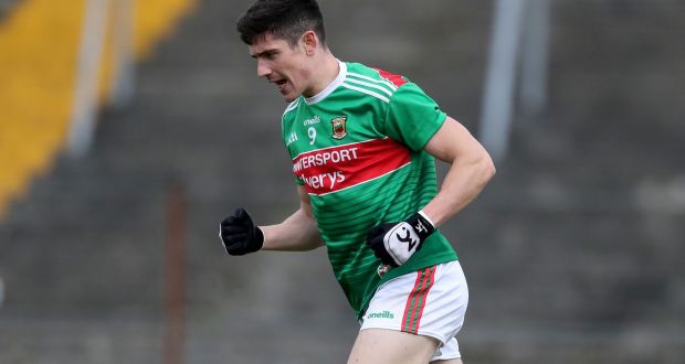 Mayo’s Conor Loftus celebrates a goal against Galway in the recent league win at Tuam Stadium. Photograph: Bryan Keane/Inpho 