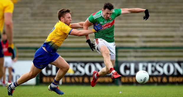 Mayo’s Diarmuid O’Connor scores the first goal of the game in their Connacht semi-final win over Roscommon. Photo: Ryan Byrne/Inpho
