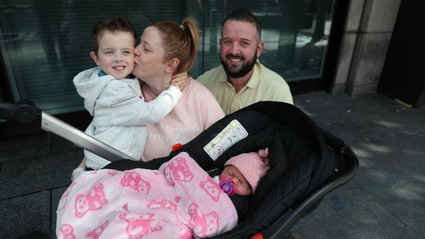 Marian and Steven Harris welcome their new baby daughter, Hailey, along with their five-year-old son, Jacob. Photograph: Nick Bradshaw/The Irish Times