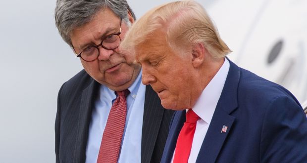  US President Donald Trump (right) with  US attorney general William Barr. Photograph:  Mandel Ngan/AFP via Getty Images
