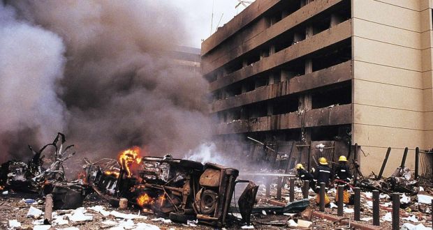 Firemen at the site of a huge bomb explosion that shook a bank building and US embassy in central Nairobi, Kenya, on  August 7th, 1998. File photograph: EPA
