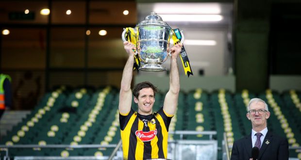 Colin Fennelly lifts the Bob O’Keeffe Cup after Kilkenny’s win over Galway. Photograph: Ryan Byrne/Inpho