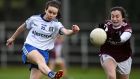 Monaghan’s Cora Courtney  in action against Galway’s Leanne Coen during the  All-Ireland senior ladies football championship    at Páirc Seán Mac Diarmada in Carrick-on-Shannon, Leitrim. Photograph: Sam Barnes/Sportsfile