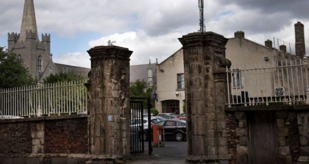 The two ancient pillars at the entrance to Kevin Street Garda station. Photograph: Sara Freund 