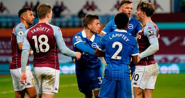 Tempers flare during Brighton’s win over Aston Villa. Photograph: Tim Keeton/Getty/AFP