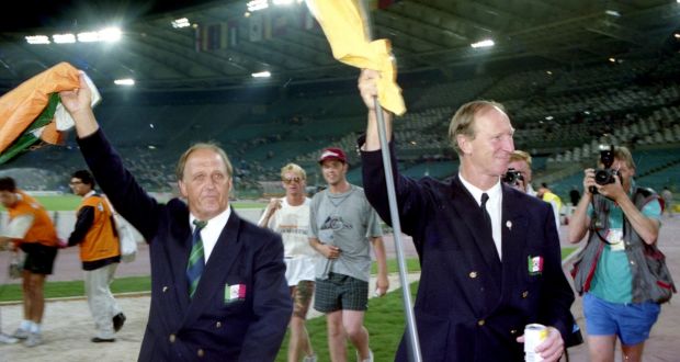  Ireland assistant manager Maurice Setters and manager Jack Charlton after the 1990 World Cup quarter-final. Photograph: Inpho