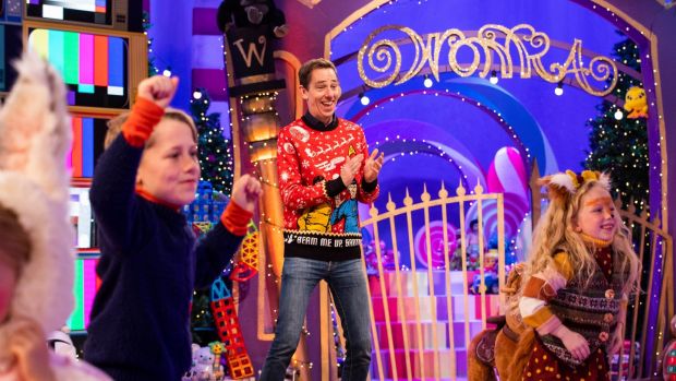 Ryan Tubridy and guests on the Roald Dahl themed set of this year’s The Late Late Toy Show. Photograph: Andres Poveda