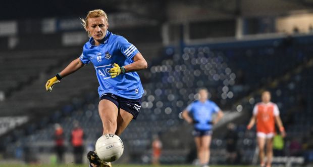 Carla Rowe of Dublin scores her side’s third goal, from a penalty, during the TG4 All-Ireland Senior Ladies Football Championship Semi-Final match against Armagh. Photograph: by Piaras Ó Mídheach/Sportsfile 
