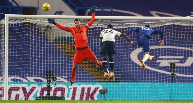 Christian Pulisic sends a late header wide during Chelsea’s draw with Spurs. Photograph: Clive Rose/PA