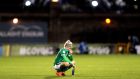 Denise O’Sullivan looks dejected after Ireland’s defeat to Germany. Photograph: Laszlo Geczo/Inpho