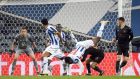 Bernardo Silva battles in the Porto box during Man City’s goalless draw. Photograph: Miguel Riopa/Getty/AFP