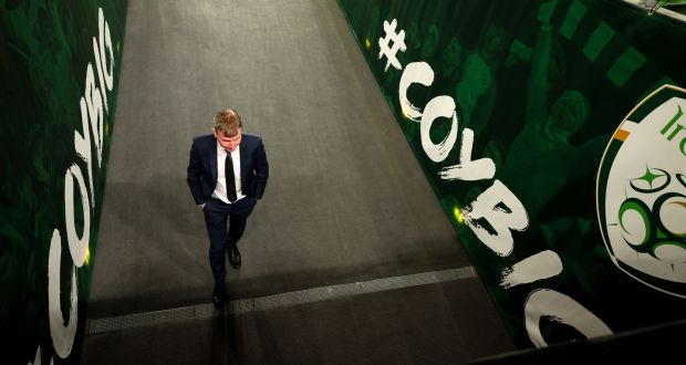 Ireland manager Stephen Kenny leaves the pitch after the Nations League draw with Bulgaria. Photo: James Crombie/Inpho