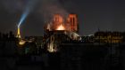 Notre-Dame Cathedral burns on April 15, 2019. Photograph: Veronique de Viguerie/Getty