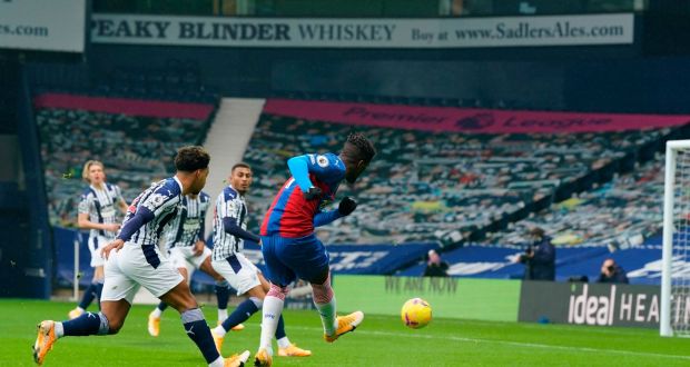Crystal Palace’s Wilfried Zaha crosses the ball leading to an own goal from West Brom’s Darnell Furlong during the Premier League match at the Hawthorns. Photograph: Tim Keeton/AFP via Getty Images
